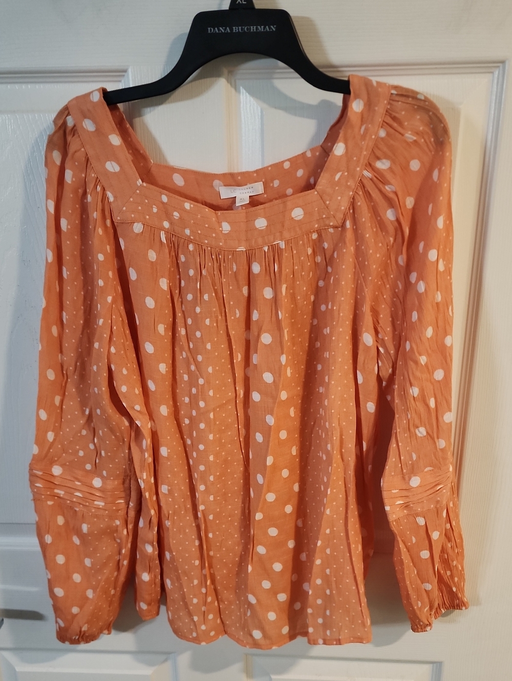 LC Lauren Conrad Peach Polka Dot Peasant Top